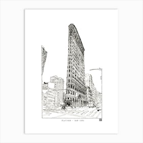 Flatiron Building NYC Art Print - Cityscape Wall Art - Black Fine Line Illustration - New York Wall Decor & Poster Art Print