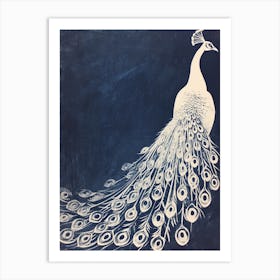 Navy & White Peacock Portrait 3 Art Print