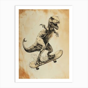 Vintage Icthyosaurus Dinosaur On A Skateboard 1 Art Print