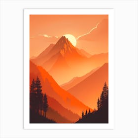 Misty Mountains Vertical Composition In Orange Tone 171 Art Print