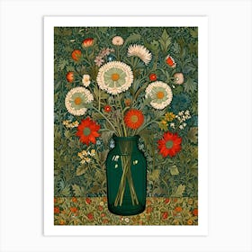 William Morris Style Daisies In A Vase Art Print