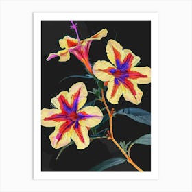 Neon Flowers On Black Petunia 1 Art Print