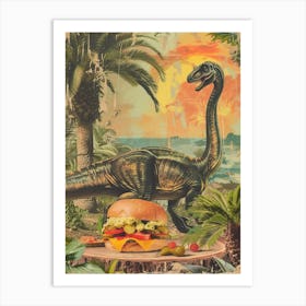Dinosaur & A Hamburger Retro Collage 2 Art Print