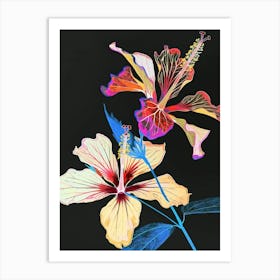 Neon Flowers On Black Hibiscus 1 Art Print