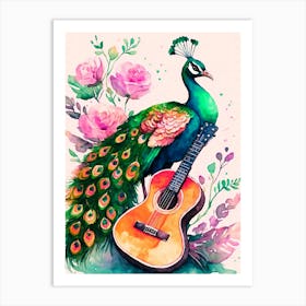 Peacock With Guitar Art Print