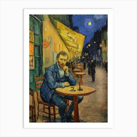 Caféterrasse mit Vincent van Gogh, Impressionismus Selbstportät Art Print