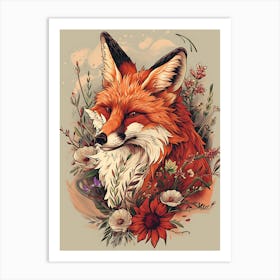 Amazing Red Fox With Flowers 7 Art Print