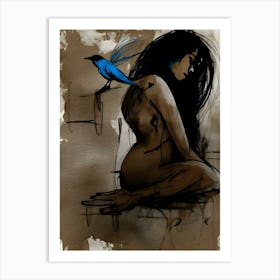 Blue Bird and Naked Woman Art Print