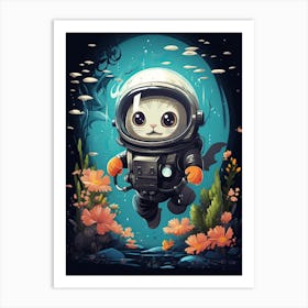 Kawaii Cat Drawings Scuba Diving 4 Art Print