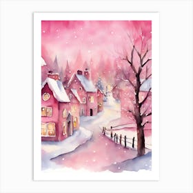 Pink Christmas Village 1 Art Print