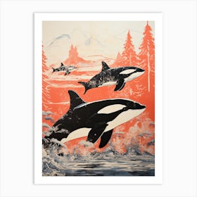 Orca, Woodblock Animal  Drawing 1 Art Print