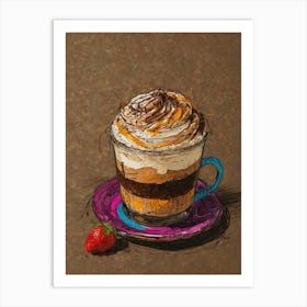 Coffee Cup With Whipped Cream And Strawberry Art Print