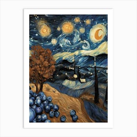 Blueberry Starry Night Art Print