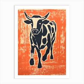 Cow, Woodblock Animal  Drawing 4 Art Print