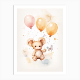 Baby Butterfly Flying With Ballons, Watercolour Nursery Art 1 Art Print