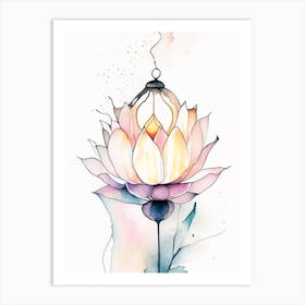 Lotus Flower Lantern Minimal Watercolour 2 Art Print