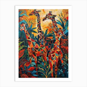 Giraffes In The Leaves Abstract Painting 1 Art Print