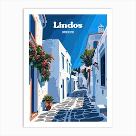 Lindos Greece Rhodes Island Travel Illustration Art Print