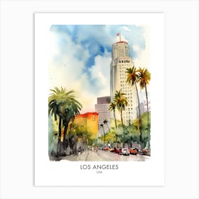 Los Angeles Watercolour Travel Poster 2 Art Print