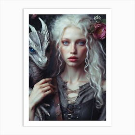 Fairy And A Dragon Art Print