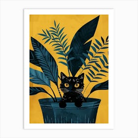 Cute Black Cat in a Plant Pot 1 Art Print