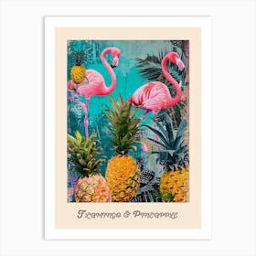 Flamingo & Pineapple Vintage Poster 4 Art Print