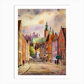 Watercolor Of Old Town Art Print