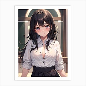 Anime Girl With Black Hair Art Print