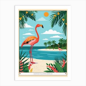 Greater Flamingo Celestun Yucatan Mexico Tropical Illustration 9 Poster Art Print