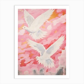 Pink Ethereal Bird Painting Seagull Art Print