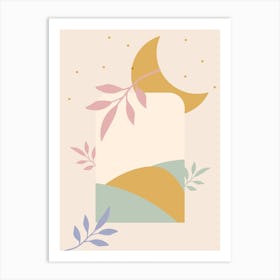 Moon And Leaves Art Print