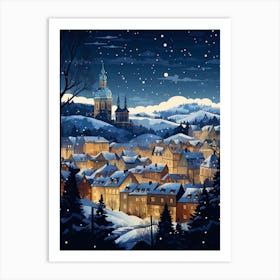 Winter Travel Night Illustration Cesky Krumloy Czechia Art Print