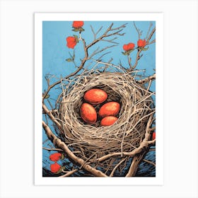 Bird S Nest Linocut 3 Art Print