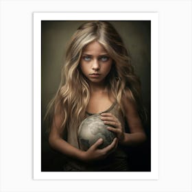 Little Girl Holding A Globe Art Print