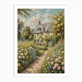 Rose Garden Cottage Art Print