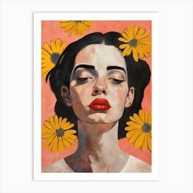 Woman With Yellow Flowers Art Print