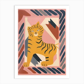 Pink Folk Tiger 2 Art Print