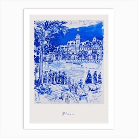 Pisa Italy Blue Drawing Poster Art Print