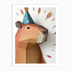 Cubic Paper Birthday Hat Capybara Art Print