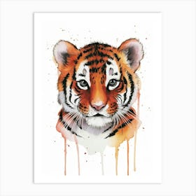 Portrait of Baby Tiger Watercolor Nursery Art Art Print