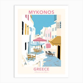 Mykonos, Greece, Flat Pastels Tones Illustration 1 Poster Art Print