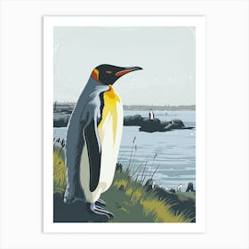 King Penguin Gold Harbour Minimalist Illustration 1 Art Print