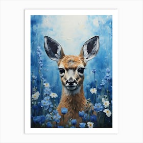 Deer In Blue Flowers 6 Art Print