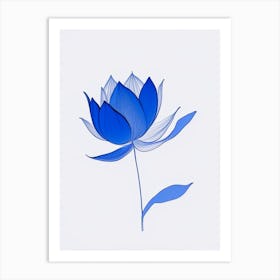 Blue Lotus Minimal Line Drawing 3 Art Print