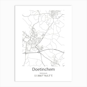 Doetinchem,Netherlands Minimalist Map Art Print