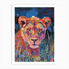 Southwest African Lion Night Hunt Fauvist Painting 3 Art Print