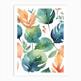 Watercolor Tropical Leaves Seamless Pattern Art Print