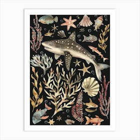 Isistius Genus Shark Seascape Black Background Illustration 1 Art Print