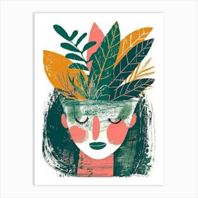 Woman With Leaves In Her Head Art Print