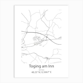 Toging Am Inn,Germany Minimalist Map Art Print